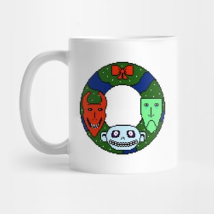 Pixelated Oogie's Boys Lock Shock and Barrel Christmas Wreath Mug